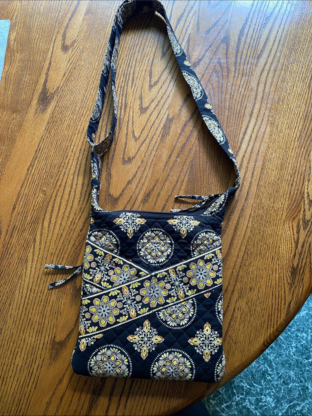 Quilted Floral Crossbody Bag - Black & Yellow